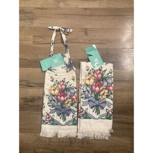 Vintage Fingertip Fringe Hand Towel Set Of 2 Floral Spring Cottagecore Tie Towel